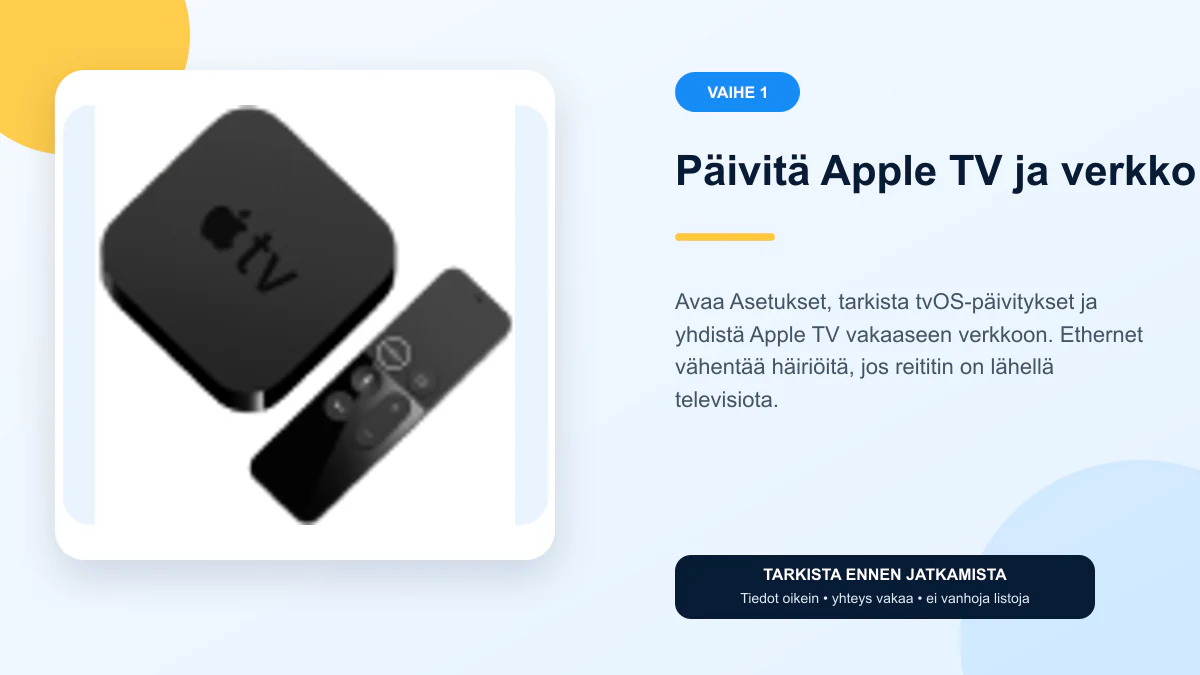 IPTV Apple TV ohjeet vaihe 1 – Päivitä Apple TV ja verkko