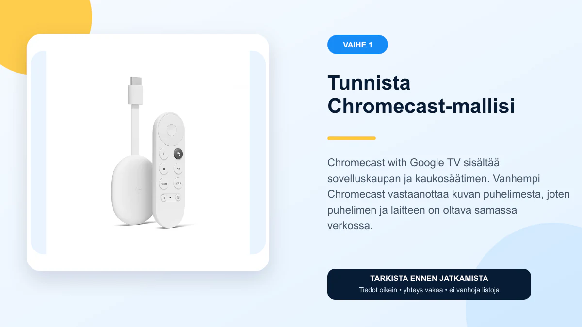 IPTV Chromecast ohjeet vaihe 1 – Tunnista Chromecast-mallisi