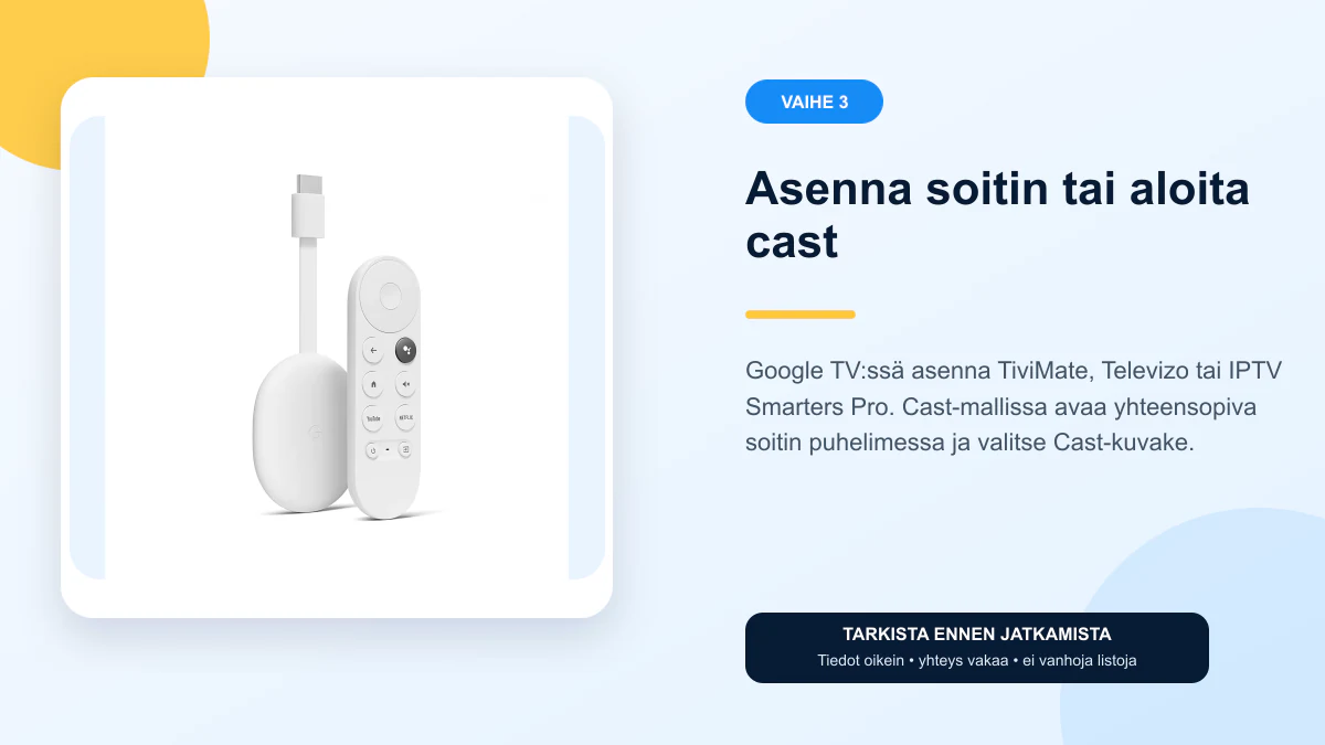 IPTV Chromecast ohjeet vaihe 3 – Asenna soitin tai aloita cast