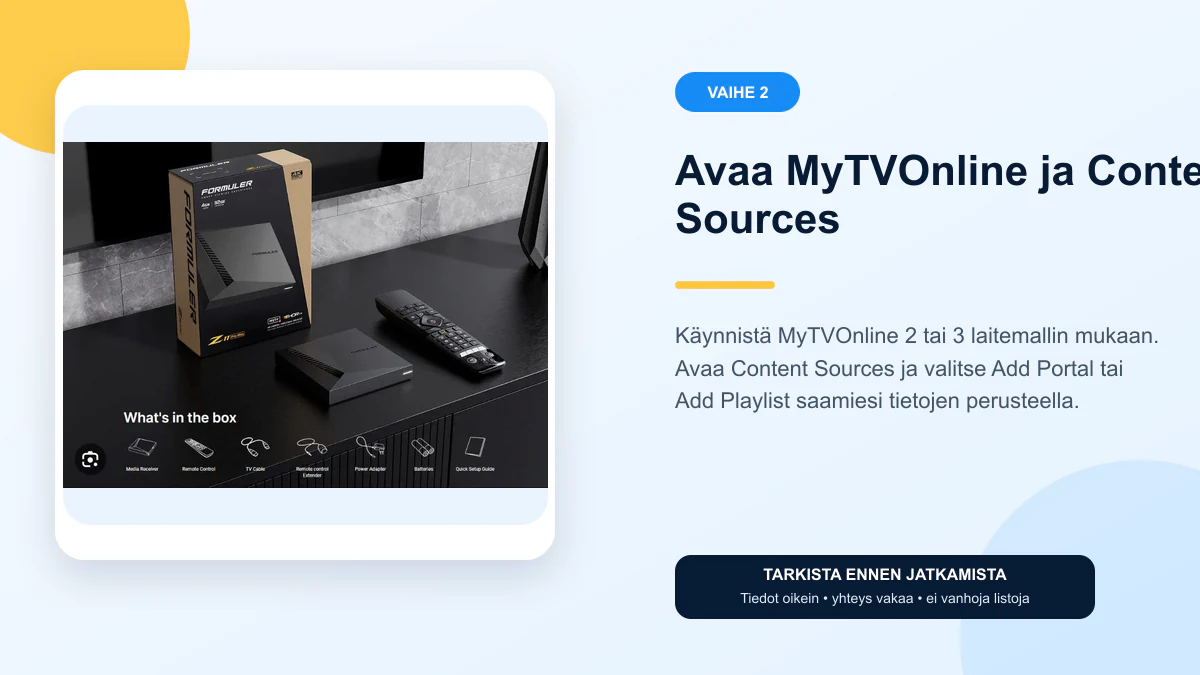 IPTV Formuler boksi ohjeet vaihe 2 – Avaa MyTVOnline ja Content Sources