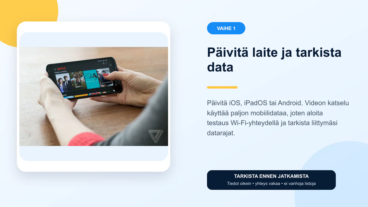 IPTV mobiili ohjeet vaihe 1 – Päivitä laite ja tarkista data