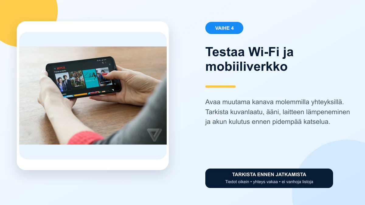 IPTV mobiili ohjeet vaihe 4 – Testaa Wi-Fi ja mobiiliverkko
