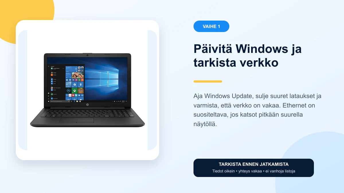 IPTV Windows ohjeet vaihe 1 – Päivitä Windows ja tarkista verkko