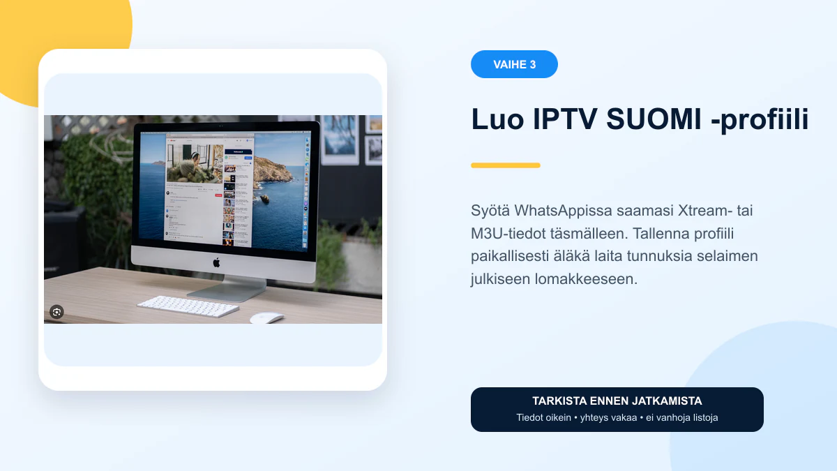 Mac IPTV ohjeet vaihe 3 – Luo IPTV SUOMI -profiili