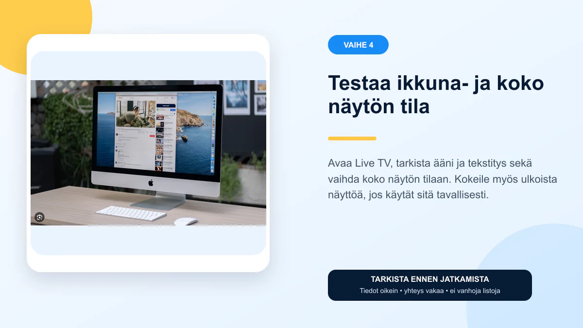 Mac IPTV ohjeet vaihe 4 – Testaa ikkuna- ja koko näytön tila