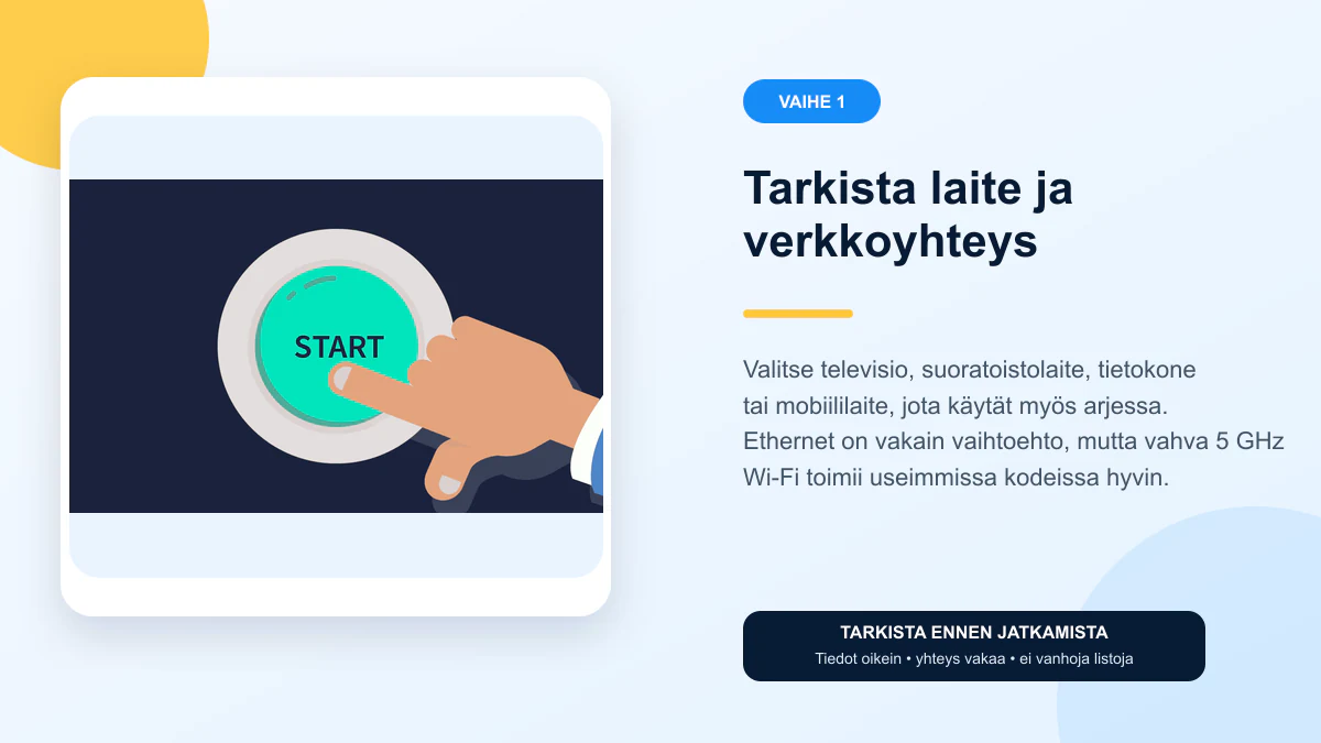 Miten IPTV toimii vaihe 1 – Tarkista laite ja verkkoyhteys